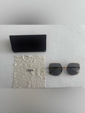 Fendi Gold Frame Sunglasses with Black Lenses and Case